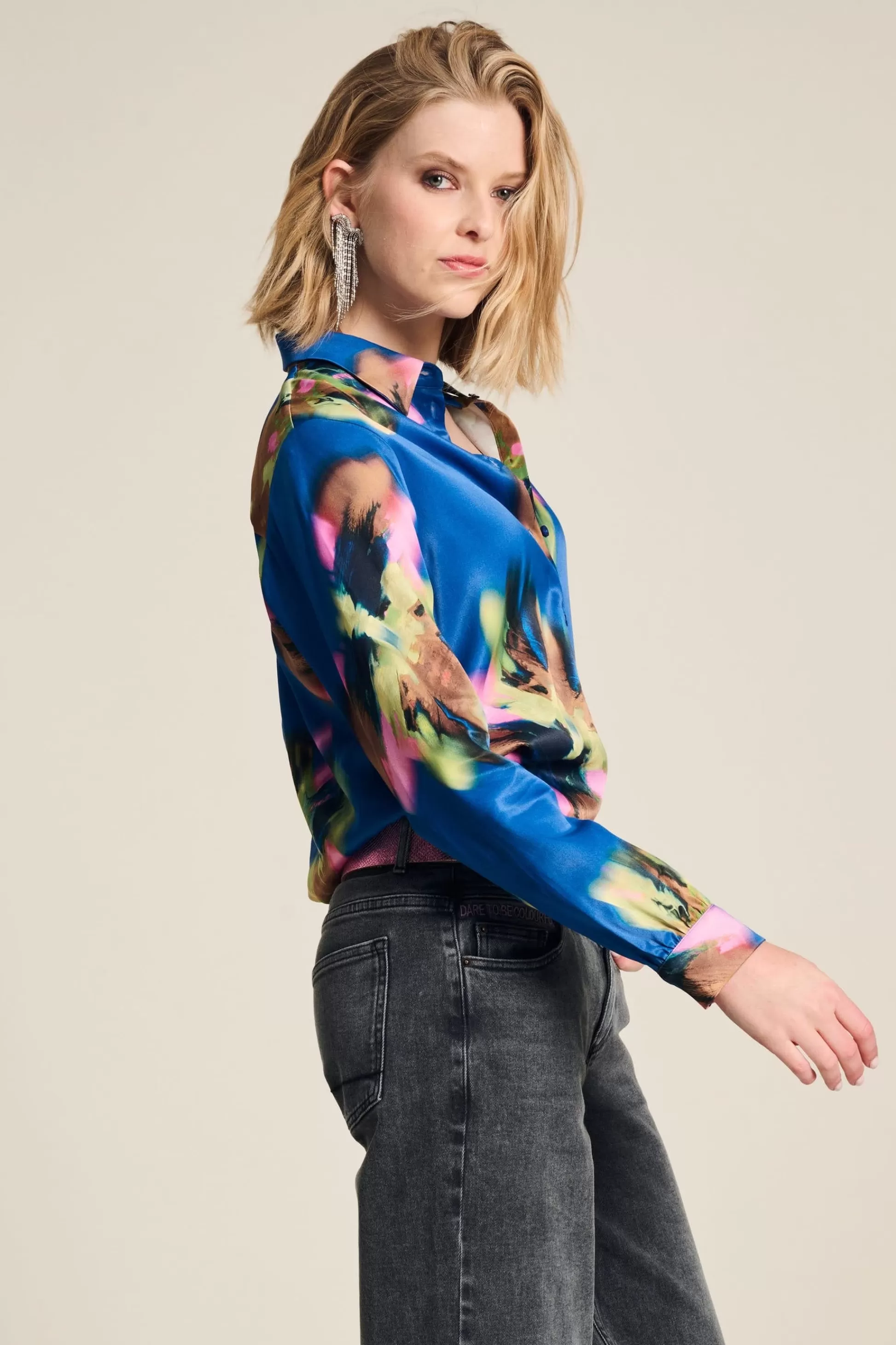 Blouses | POM Amsterdam BLOUSE Mila Satin Butterfly Blue