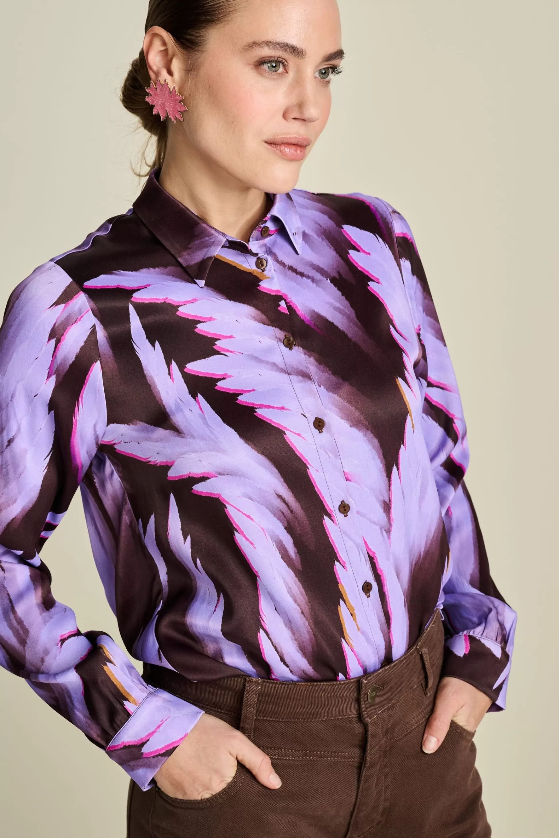 Blouses | POM Amsterdam BLOUSE Mila Satin Feathers Brown