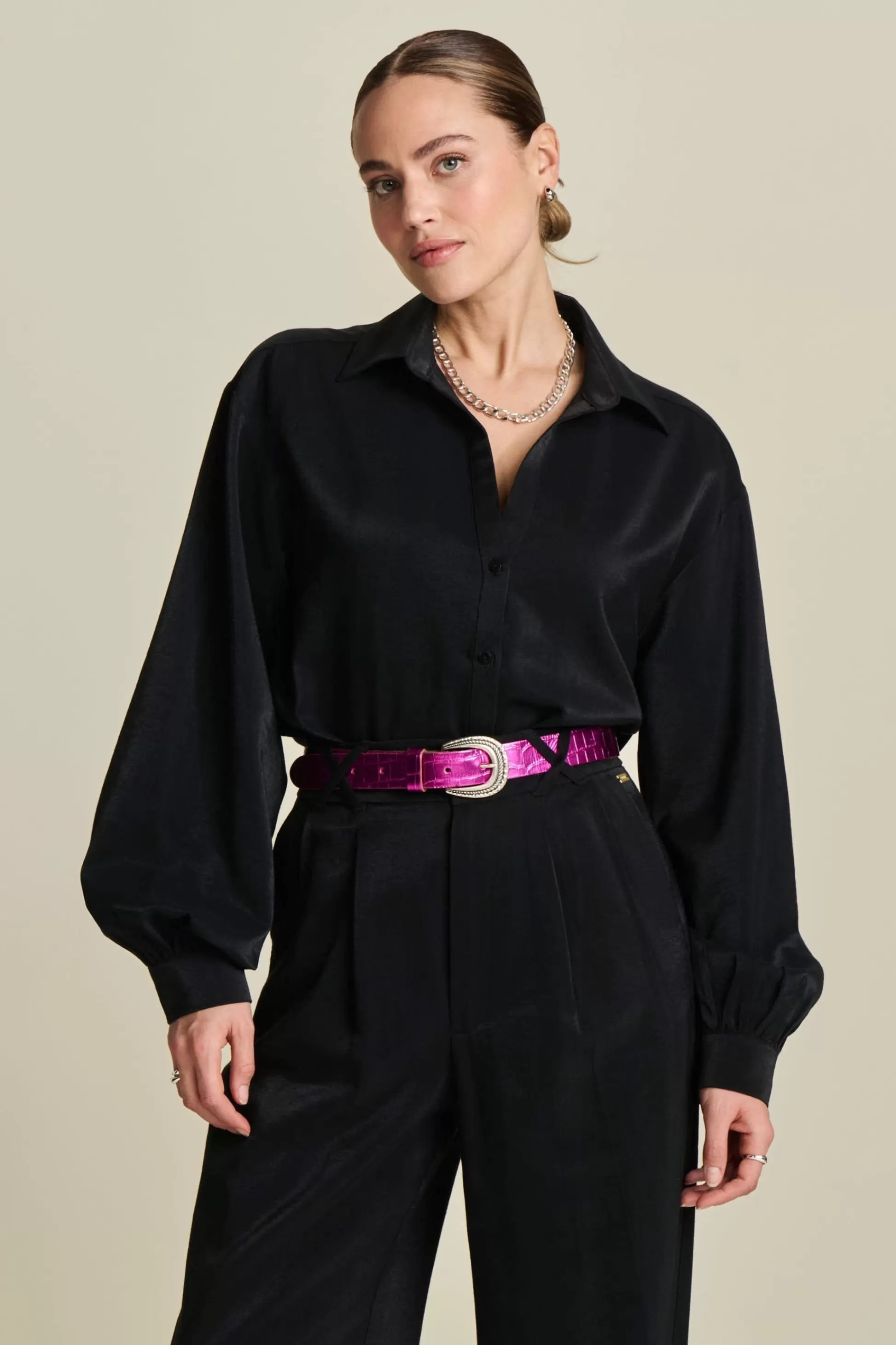 Co-Ords | Blouses | POM Amsterdam BLOUSE Violet Shimmer Black