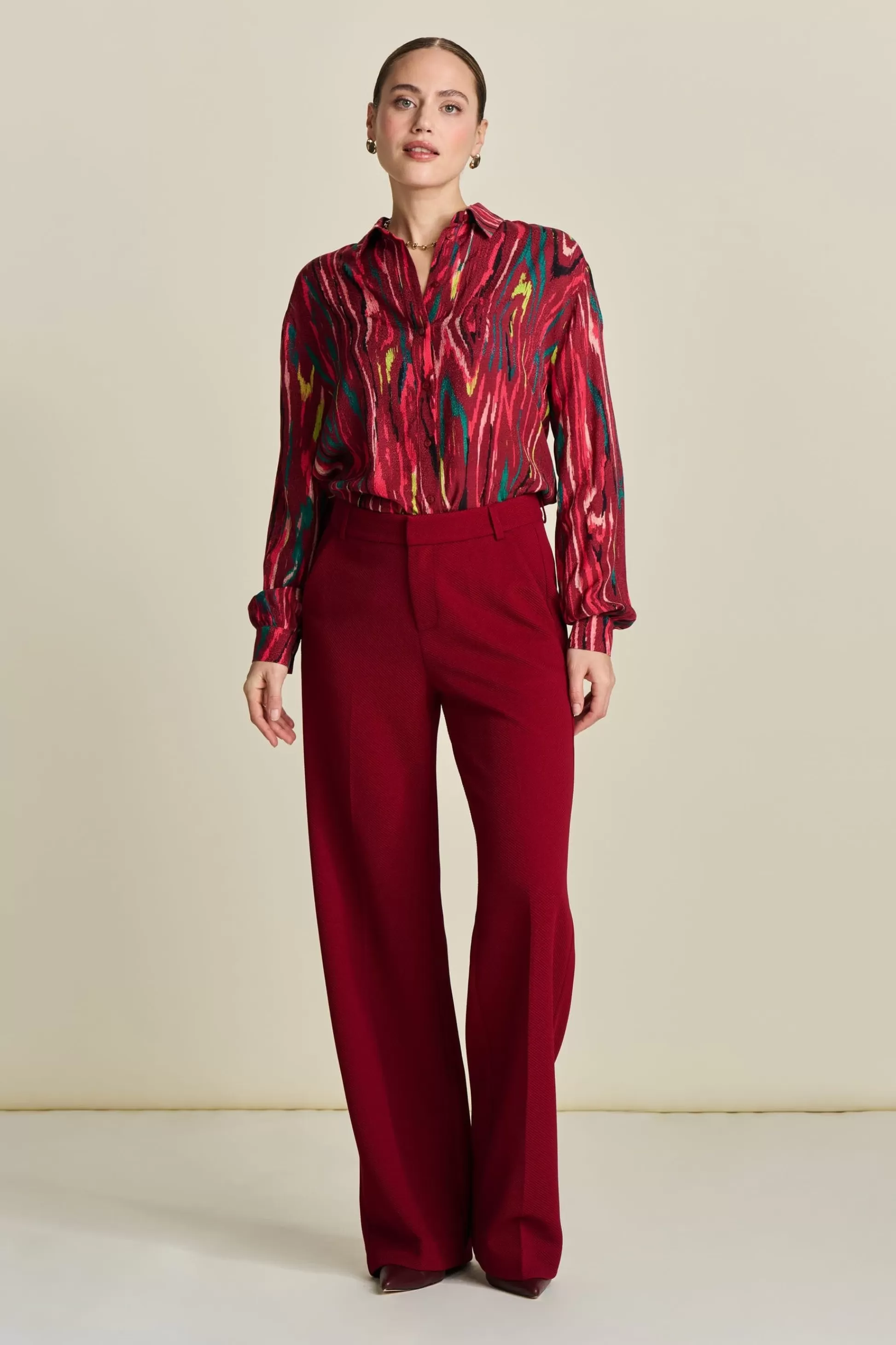 Co-Ords | Suits | POM Amsterdam BROEK Wide Leg Burgundy Red