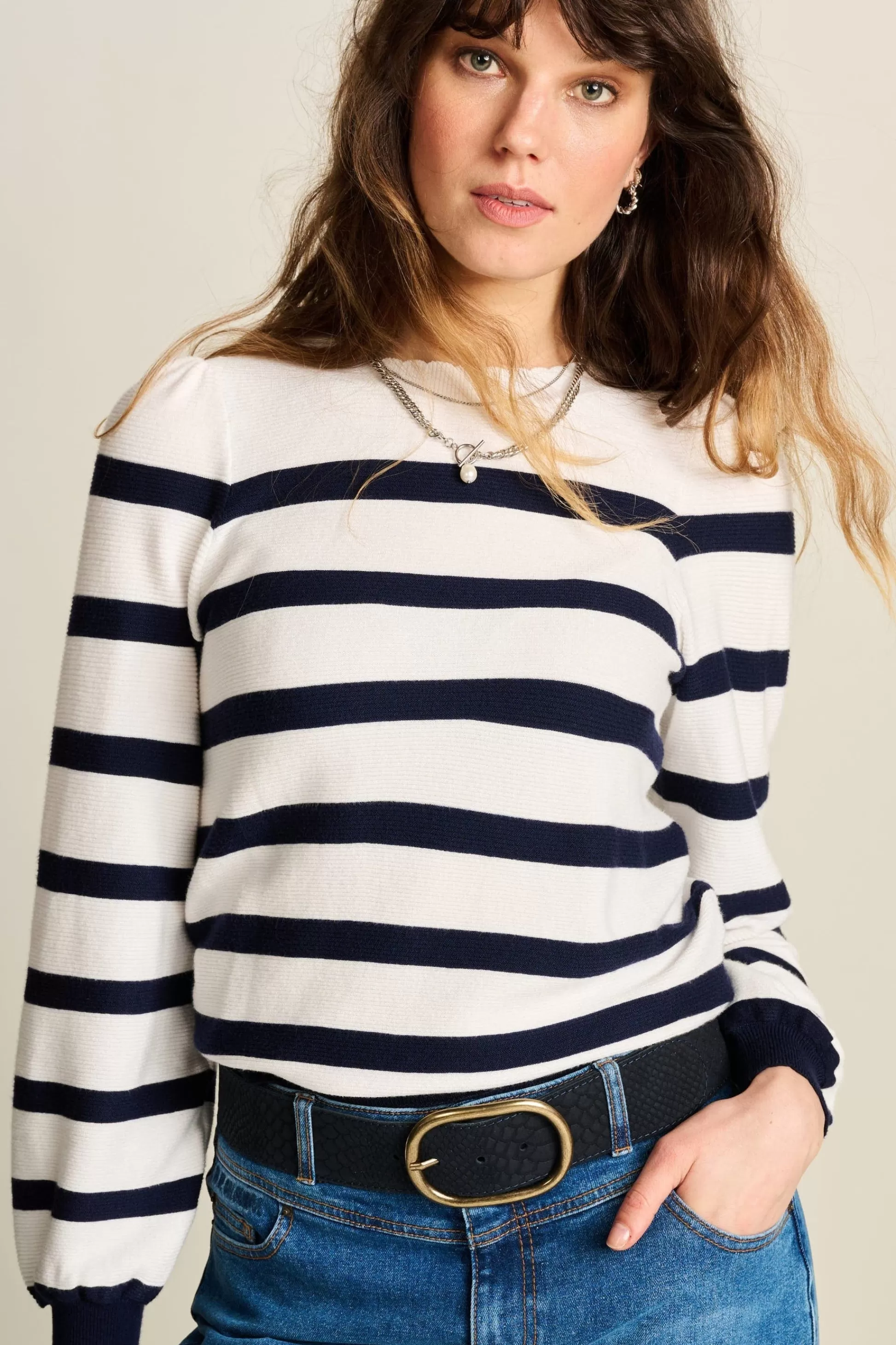 Truien & Vesten | POM Amsterdam TRUI Lucy Dark Navy Striped Dark navy